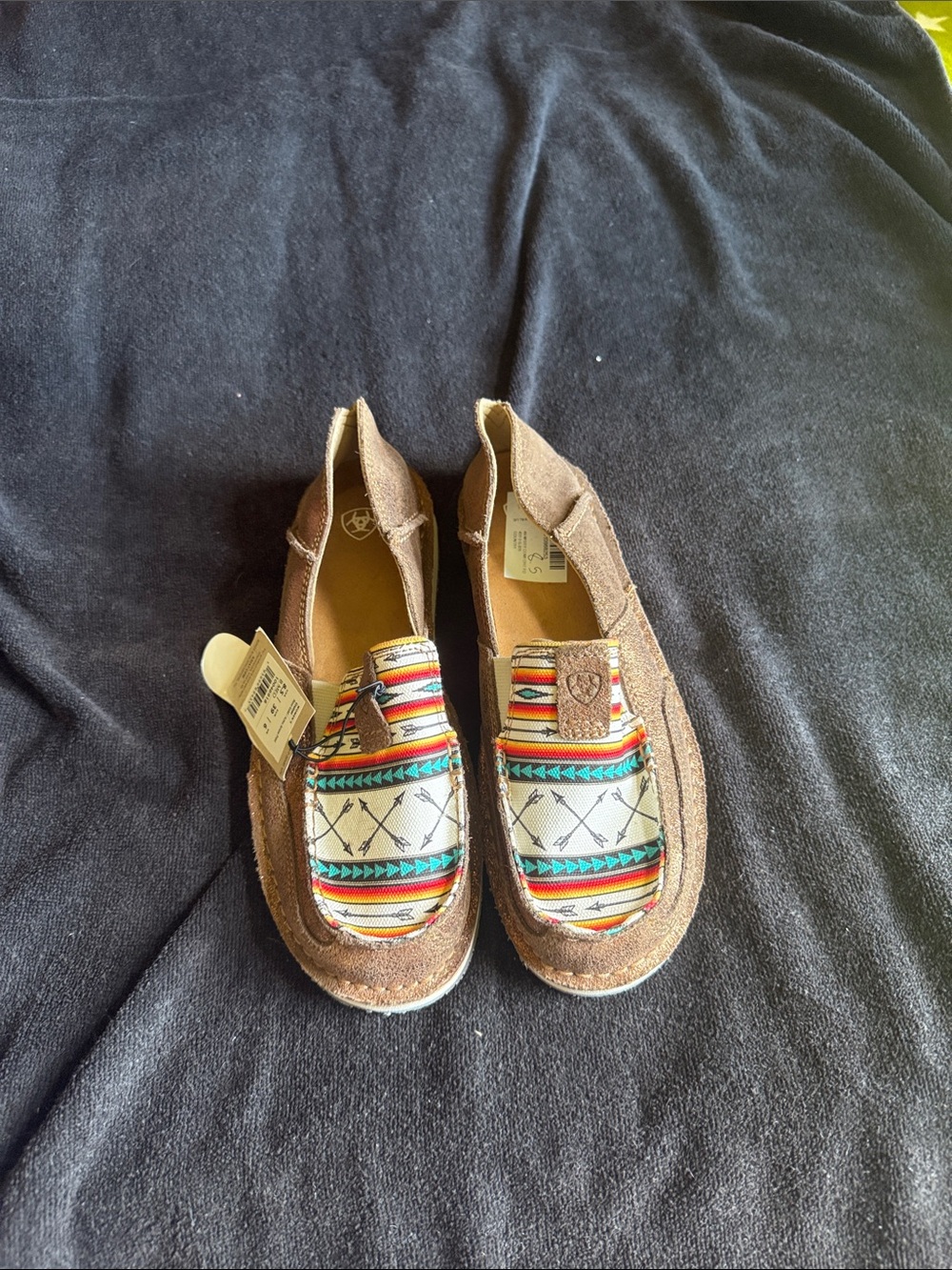 Ariat Brown Slip-On Moccasins with Multicolor Aztec Print